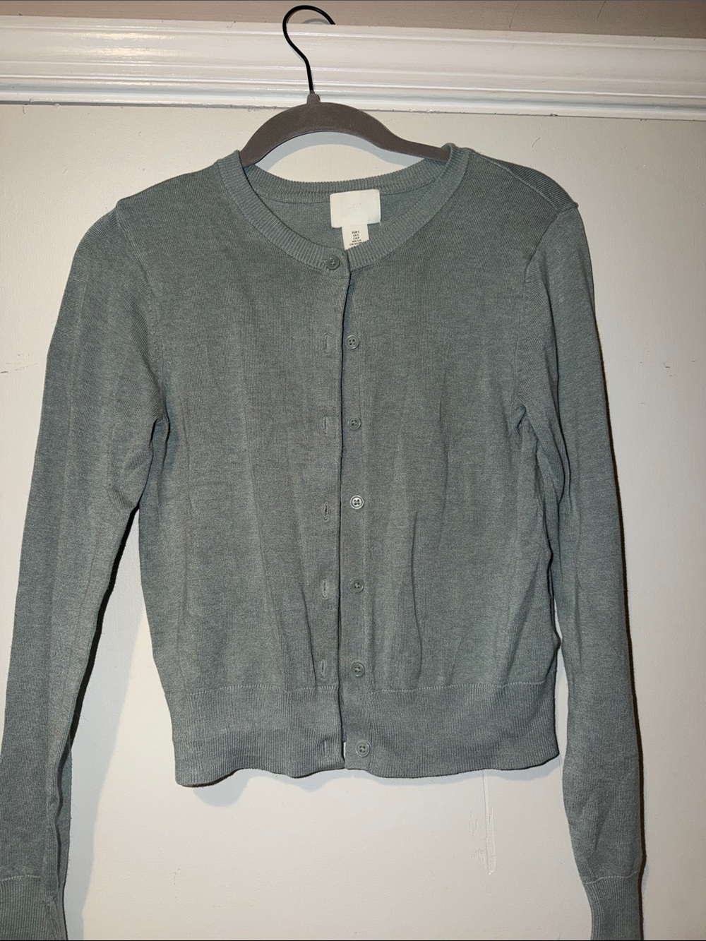 Light Gray blue Crewneck Button-Up Sweater Cardigan